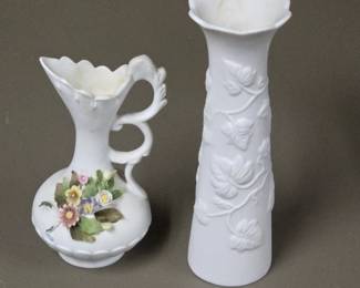 Lot #72 - Vintage Andrea by Sadek White Ceramic Flower Vase with Handcrafted Floral Detail & 1960s MCM Kaiser Vase