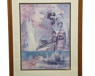 Lot #4 - Lou Zansky Chromolithograph "Sand Trap" Abstract Golfing Artwork Framed Print Vintage Style