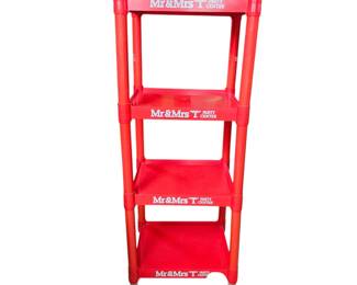 Lot #25 - Mr & Mrs "T" Party Center Plastic Four-Tier Red Shelf Unit 51" Tall 19" Wide