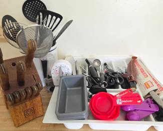 Lot #155 - Huge Lot of Kitchen Knives Including Tramontina Knife Set, Plus Various Kitchen Utensils & Tools