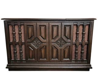 Lot #163 - Vintage Sylvania Console Stereo Turntable Record Player Wood Cabinet Mid Century