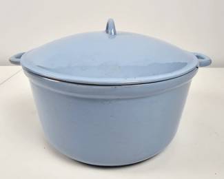 Lot #41 - Vintage Light Blue Enameled Cast Iron Dutch Oven with Lid, Heavy Duty Cookware