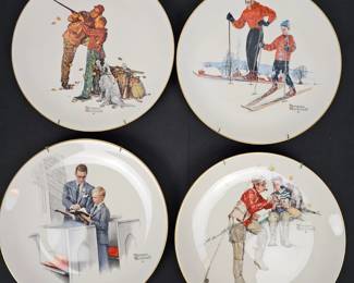 Lot #76 - Gorham Norman Rockwell Fine China Plates 1980 Limited Edition Four Seasons Series Set of 4