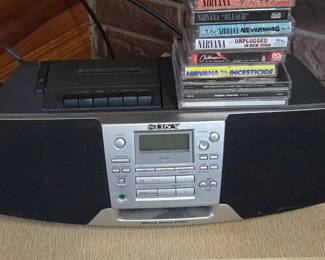 Lot #134 - Sony CFD-S28 Mega Bass Port CD Cassette Player Radio + Nirvana & Imagine Dragons Cassette Tapes CD Bundle