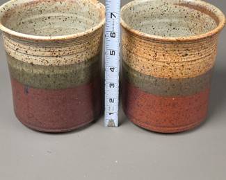 Lot #63 - Hand-Thrown Stoneware Studio Pottery Rustic Stoneware Containers with Earth Tone Glaze, Approx. 7 Inches Tall