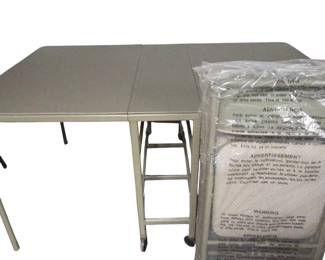 Lot #110 - COSCO Drop Leaf Dining Set with Storage - 3 Padded Folding Chairs Set - Portable Metal Frame Multipurpose