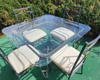 Lot #186 - Elegant Black Metal and Glass Dining Set with Cushioned Chairs - 4 Seating