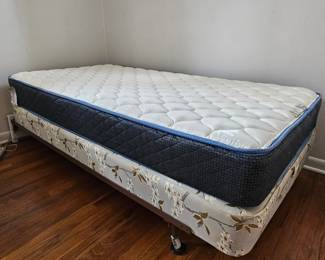 Lot #142 - Mattress Firm Denver Twin Size Sleepy's Basic Model 7036 Mattress (2022) Plus Floral Box Spring & Metal/Wood Base