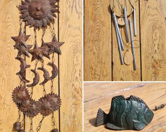 Lot #185 - Rustic Metal Sun, Moon & Star Wind Chime with Small Metal Fish & Aluminum Tubular Chimes