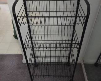 Lot #162 - Vintage Black Metal Wire Rack on Wheels - Multi-Tier Storage Organizer