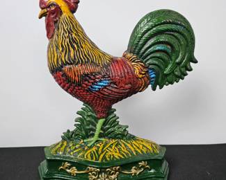 Lot #179 - Vintage Colorful Cast Iron Rooster Door Stop – Decorative Farmhouse Home Accent