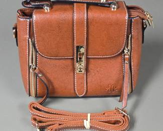Lot #12 - NEW Stauer Parisian Chic Claire Rustic Brown Vegan Leather Crossbody Bag with Adjustable Strap