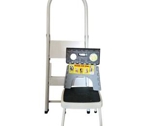 Lot #149 - Steel Step Ladder, Cosco Step Stool & B&B Plastics Folding Step Stool 300 lbs Capacity Lot