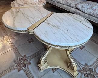 French Provincial-style "clover" marble-top coffee table