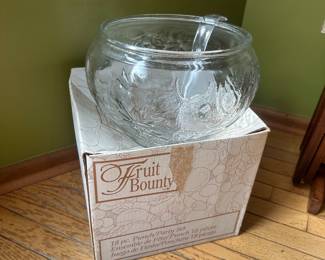 Punch bowl, cups and ladle.  