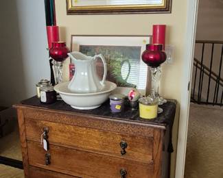 Antique Dresser (matches the other one), art, candle holders and candles