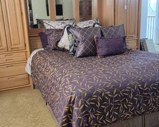 Vintage oak headboard unut. Bed not for sale. Linens are for sale.