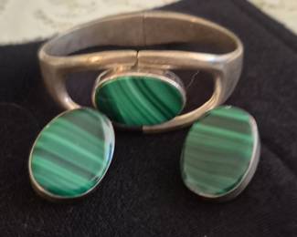 VERY NICE silver and stone bracelet with earrings