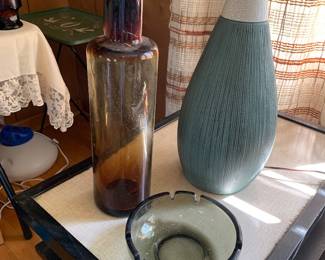 Blenko vase; Mid-Century lamp