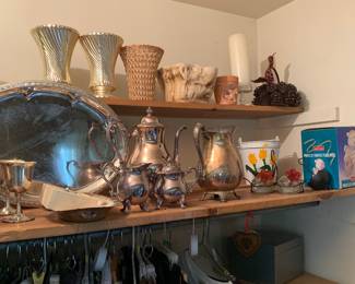 silver plate and flower pots