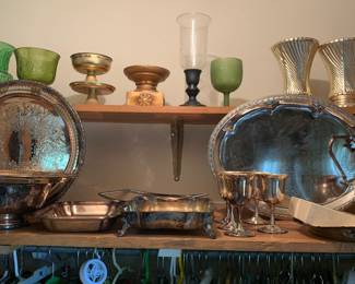 silver plate and flower pots