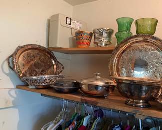 silver plate and flower pots