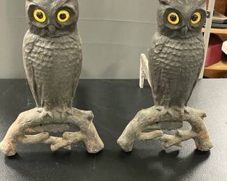 GLASS EYE OWL ANDIRONS