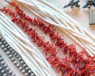 White clamshell heishi necklace  + branch coral necklace
