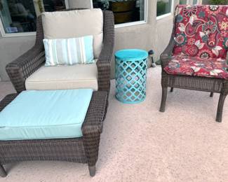 Wicker rocking chair + ottoman