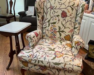 Crewel wingback chair