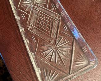 Vtg Crystal Palm Tree Starburst Blast Tray Vanity/Cocktail