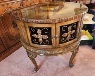 oval end table with storage