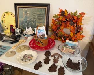 Autumn wreath, picture, large cookie plate, christmas decorations, glass pie plate/bowl