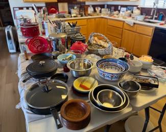 Skillets, metal bowls, mixing bowls, Soup Pots, Serving pieces
