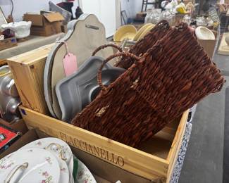 Wicker Basket and Assorted Household Items
