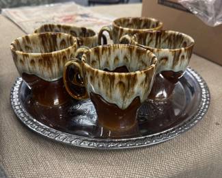 Vintage Canonsburg Brown Drip Coffee Mugs