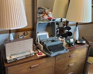 Mid-Century Dresser with mirror, MCM lamps by Leviton.
