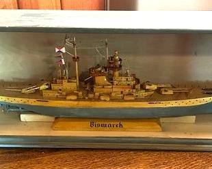 Vintage Wooden Model of German Battleship, "Biskmarck".