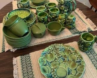Vintage Inarco Green Ceramic Snack set.