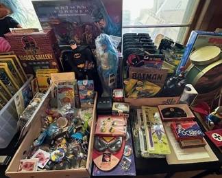 Variety of pop culture collectables and vintage toys.