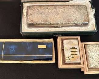 Vintage Sterling cigarette case & lighters, and enameled cigarette case.