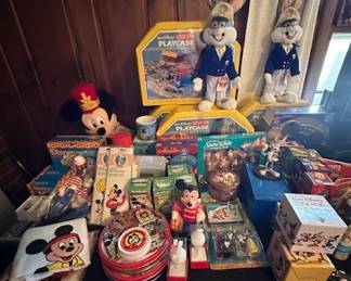 Large Collection of Disney and Looney Tunes Character merchandise.