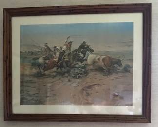 Framed reporduction of the painting "Herd Quitter" by Charles Marion Russell