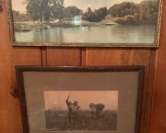 Vintage Print of "The Angelus" and Panoramic landscape print.