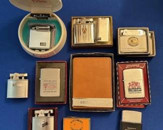 Vintage lighters including Zippo and Zippo-style.