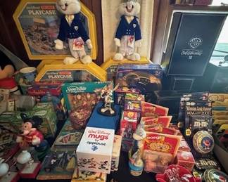 Large Collection of Disney and Looney Tunes Character merchandise.