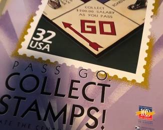 1998 "Celebrate the Century" Monopoly Game stamp ad. poster.
