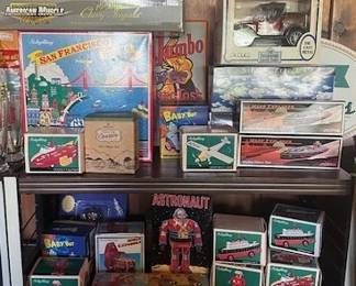 Many many collectible toys, die-cast vehicles, including Ertl Texaco Truck bank.