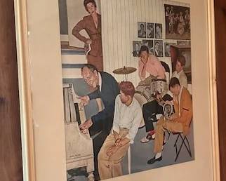 Vintage framed print "Jamming with Dad" by John Falter.