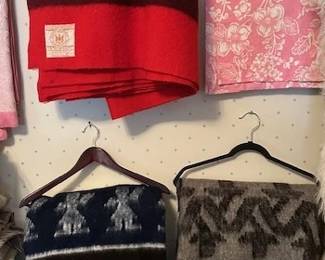 Hudson Bay 4 Point Red Wood blanket and Pendleton fringed wool throws.